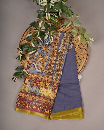 Muslin Silk Kalamkari Print - Sky Blue