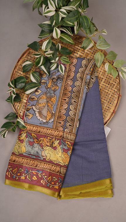 Muslin Silk Kalamkari Print - Sky Blue