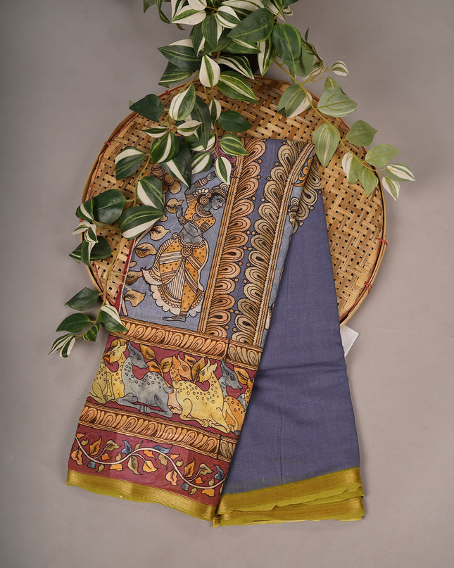 Muslin Silk Kalamkari Print - Sky Blue