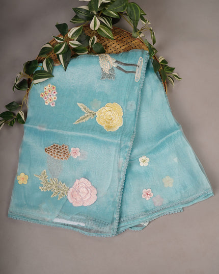 Tissue Organza Embossed Work Lace Border - Sky Blue