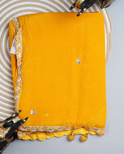 Italian Crape Mirror Work Booties With Kardhana Work - Yellow