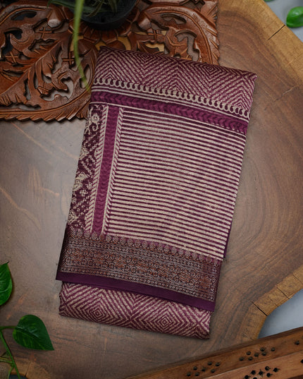 Chanderi Silk Saree with Ajrakh Print and Geometric Pattern- Purple