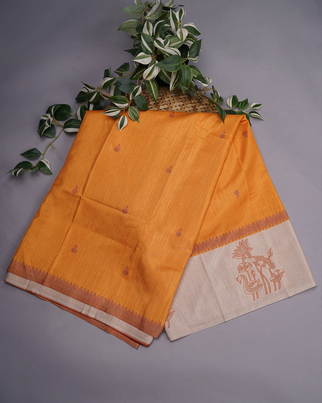 Semi Tusser Silk with Printed Contrast Border