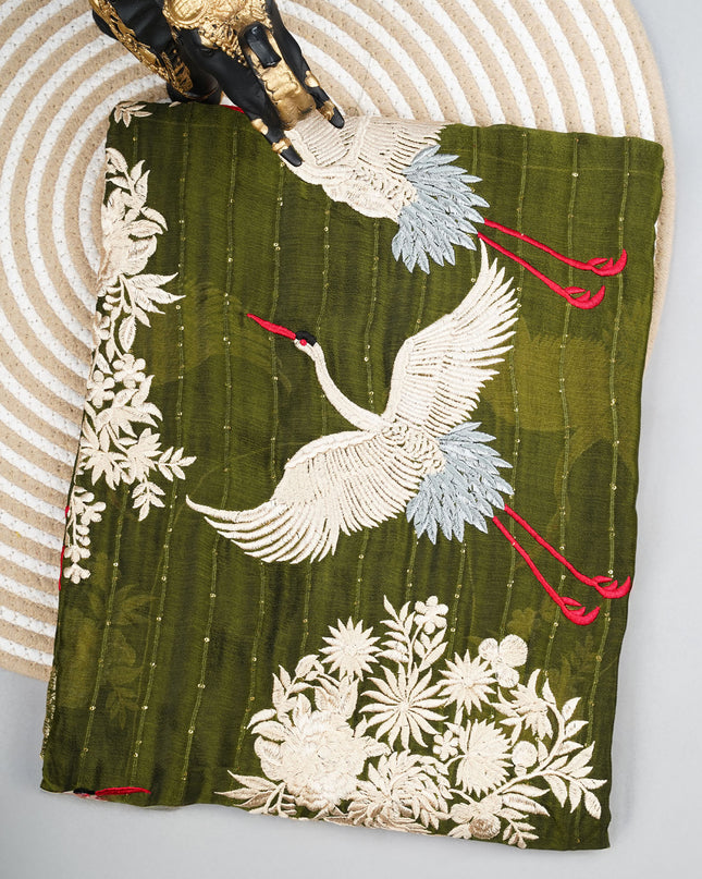 Chiffon saree with Parsi Gara work and kanchi border - M Green