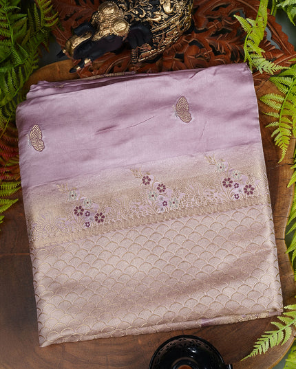 Banaras Silk Saree with Meenakari Butties and Golden Zari Border- Lavender