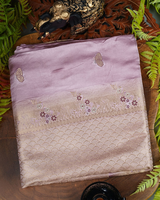 Banaras Silk Saree with Meenakari Butties and Golden Zari Border- Lavender
