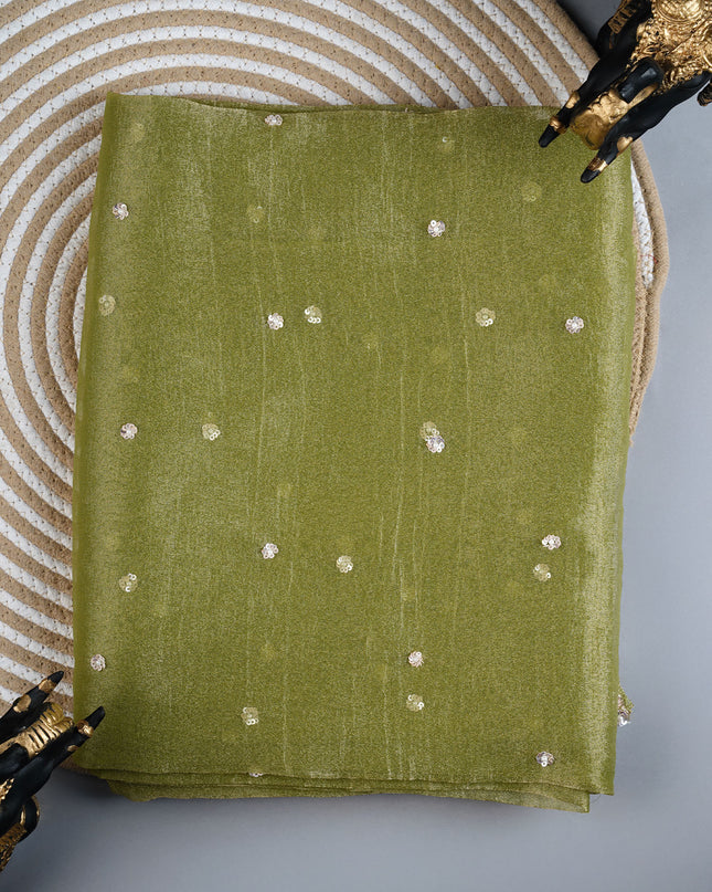 Tissue crepe saree with sequence work and scallop border - P Green