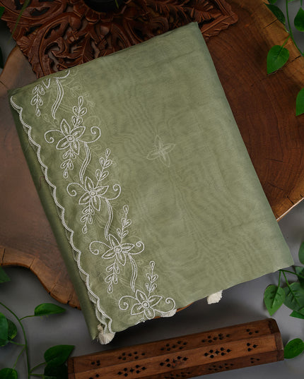 Organza Saree with Embroidery Butties and Border- Mint Green