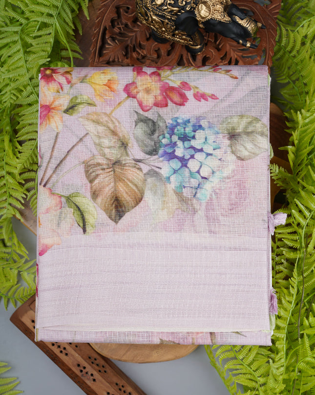 Kota cotton Saree with Floral Print - L Pink