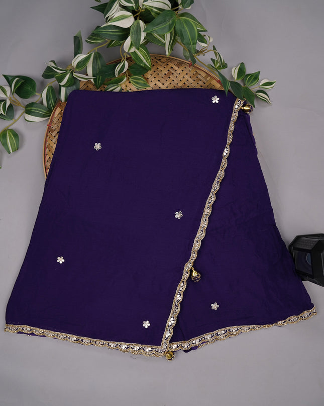 Wrinkle Crape Saree Mirror Work Butties with Scallop Border