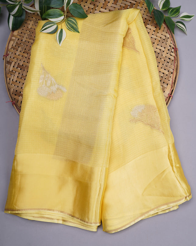 Silk Kota Allover Golden and Silver Zari Butties with Satin Border