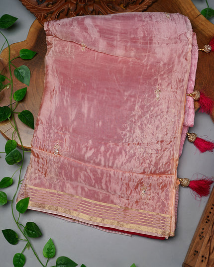 Russian Crepe Kardhana Sequence Work Butties Gold Stripes- Baby Pink