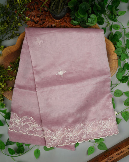 Tissue Lenin Saree and Scallop Border and Pearl Work- Lavender
