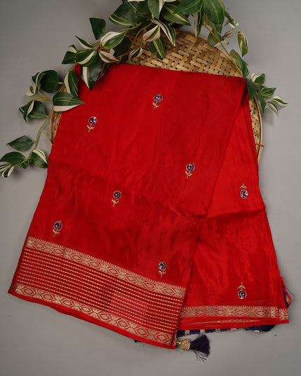Russian Crepe Kardhana Sequence Buttis Banaras Border - Red