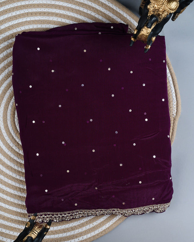 Russian Silk Saree with All Over Sequence Work and scallop border - Vailet