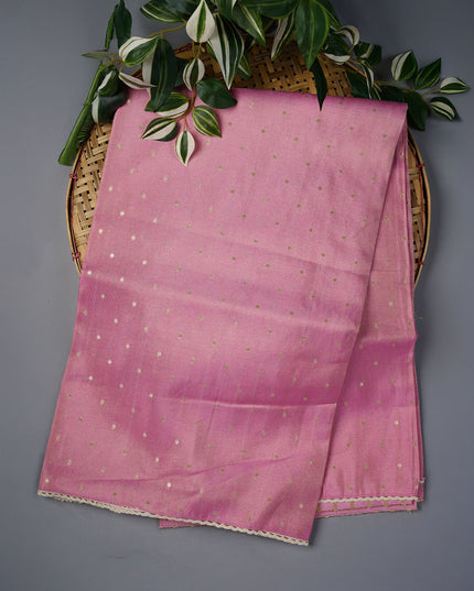 Tissue Crepe Saree with Golden Butties and Lace Border- Baby Pink