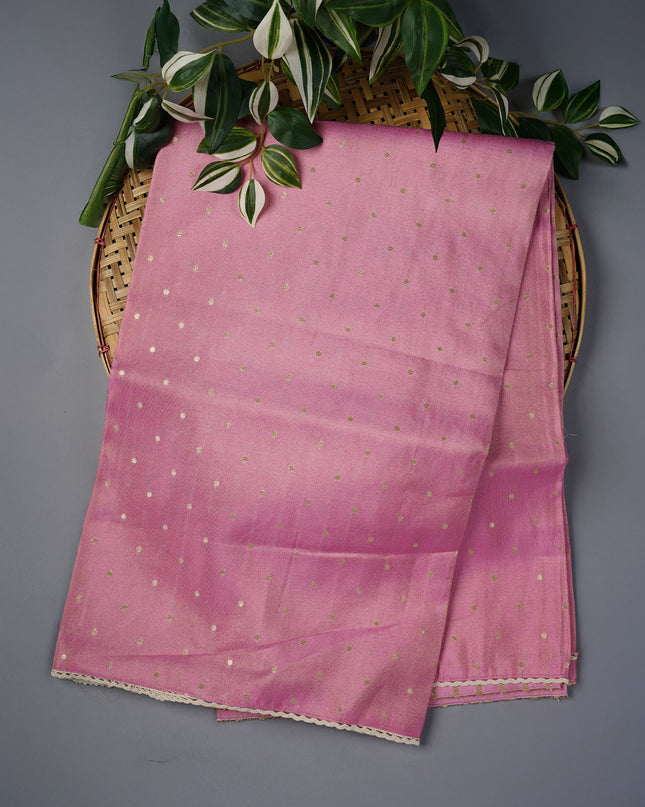 Tissue Crepe Saree with Golden Butties and Lace Border- Baby Pink