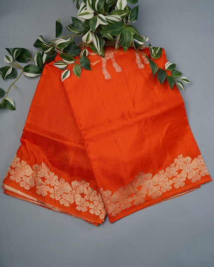 Banaras Silk Saree Gold & Silver Zari Butties and Border - Orange