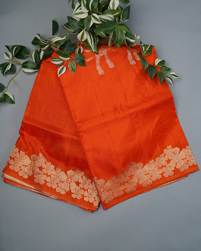 Banaras Silk Saree Gold & Silver Zari Butties and Border - Orange