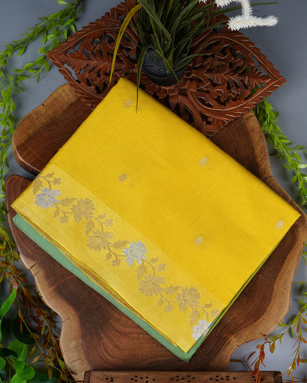 Kota Silk Saree with Golden Butties & Satin Border - Yellow