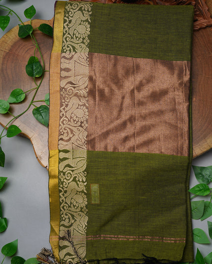 Handloom Cotton Saree with Thread Weaving Border- Green