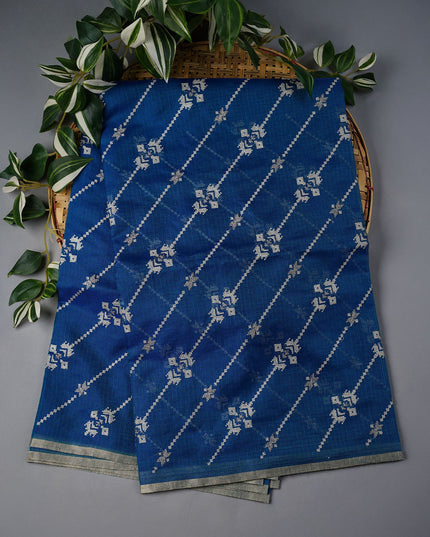 Silk Kota Saree With Allover Thread Embroidery Work With Gold Border -  Teal Blue