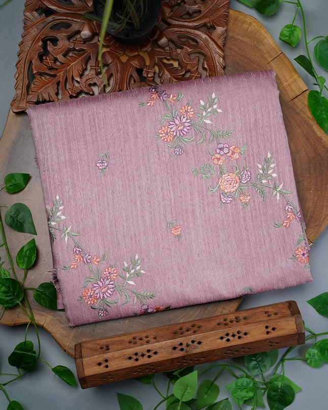 Jute Tusser Silk Saree with Thread Embroidery Work and Satin Border- Onion Pink