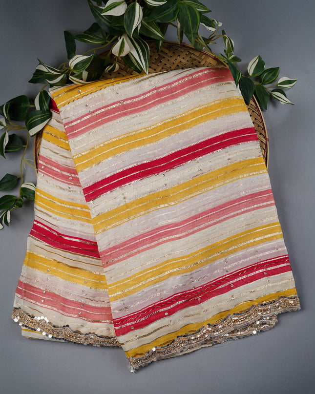 Georgette Saree With  Scallop Border Kardhana Sequence Work - Multicolor