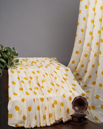 Chinnon Crape Polki Dots Printed with Pearl Work Border
