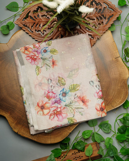 Kota Silk Sarees with Thread Work Butties and Floral Border- Beige