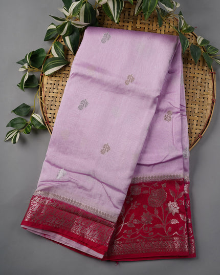Chanderi Silk With Golden & Silver Zari Butties And Contrast Border - Lavender
