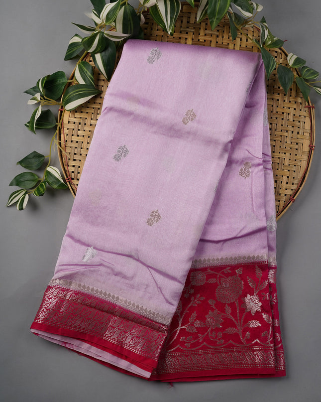 Chanderi Silk With Golden & Silver Zari Butties And Contrast Border - Lavender