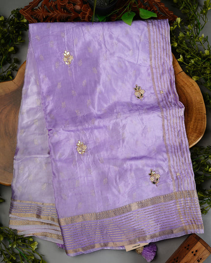 Russion Crepe Pull and Kardhana Buttis Golden Stripes Border - Lavender
