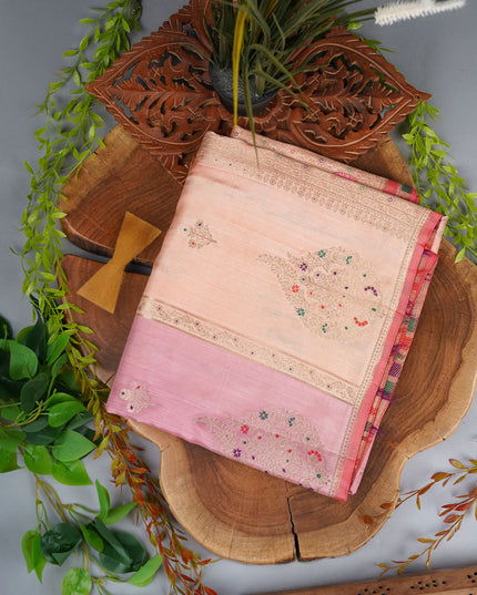 Banaras Silk Saree With Meenakari Weaving Butties With Rangkat Style - Peach
