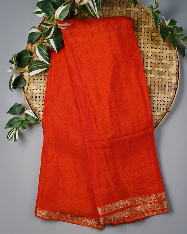 Binny Crepe Silk Saree With Golden Border - Orange