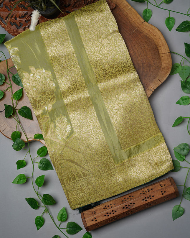 Banarasi Silk Saree with Gold Zari Weaving- Pista Green