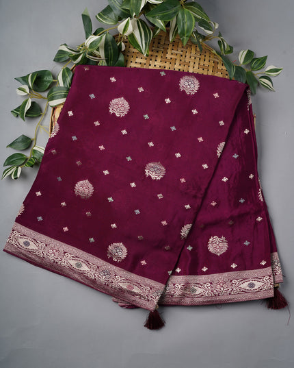 Banaras Silk Saree With Meenakari Butties - Wine
