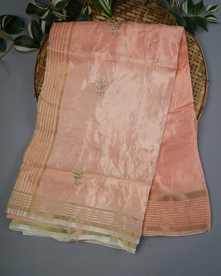 Russian Crape with Embroidery Buttis Banaras Border - Orange