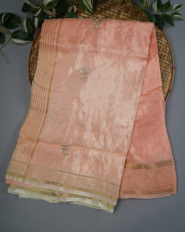 Russian Crape with Embroidery Buttis Banaras Border - Orange