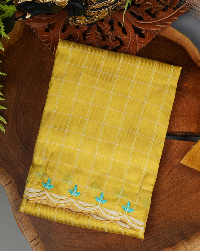 Mangalagiri Silk Saree with Thread Work and Scallop Border- Mehindhi