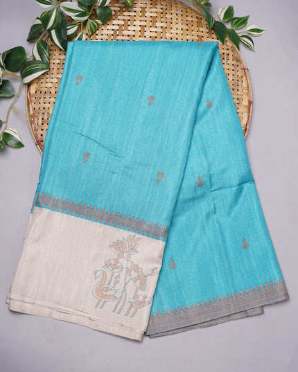 Semi Tusser Silk with Printed Contrast Border