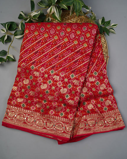 Kaddi Georgette With Banaras Border Kardhana Hand Work - Pink