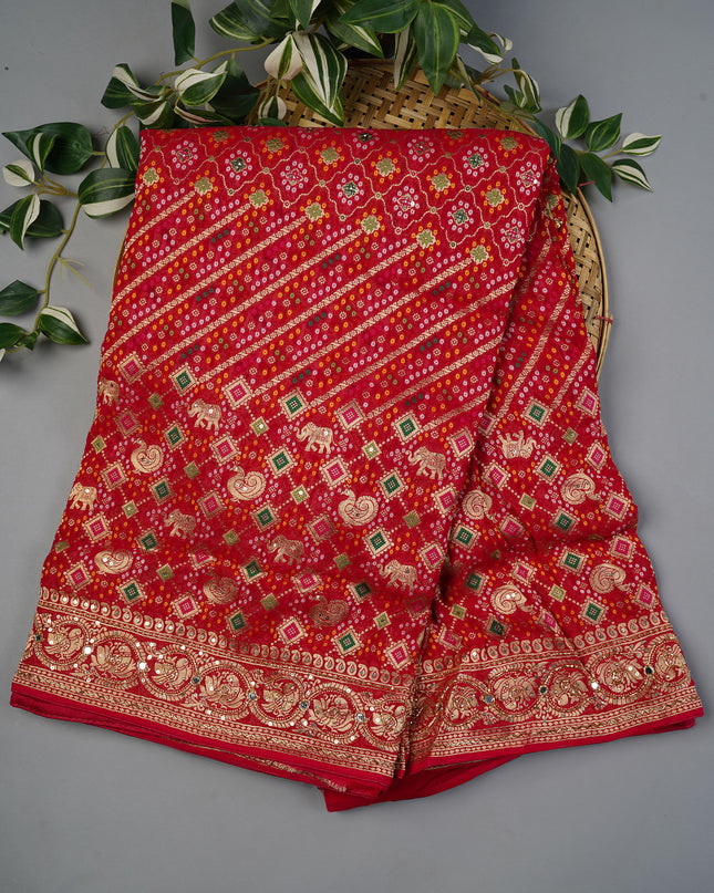 Kaddi Georgette With Banaras Border Kardhana Hand Work - Pink