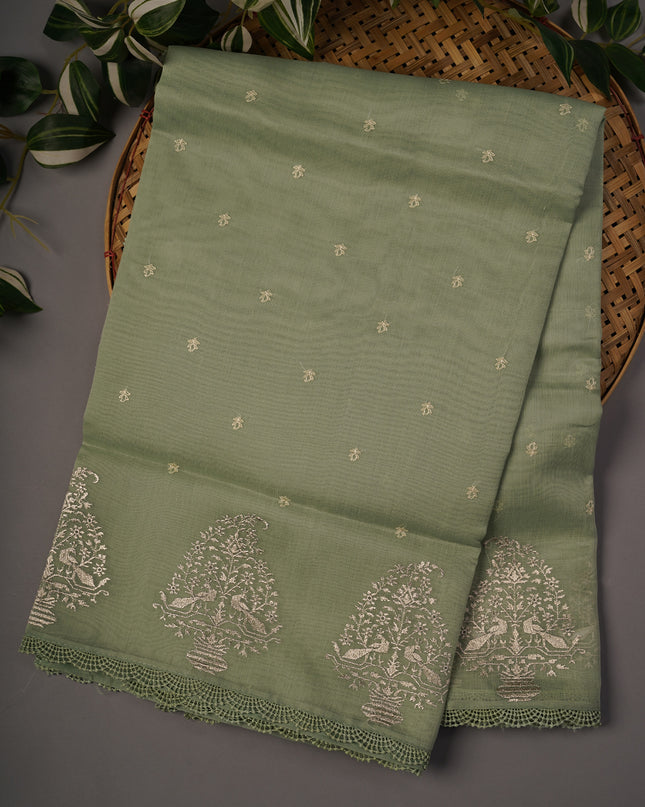 Tissue Linen Lace Border Embroidery Buttis - Sage Green