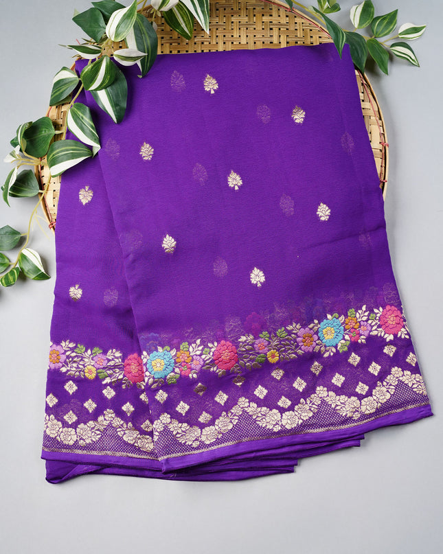 Kadi Georgette With Golden Butties Meenakari Border - Violet