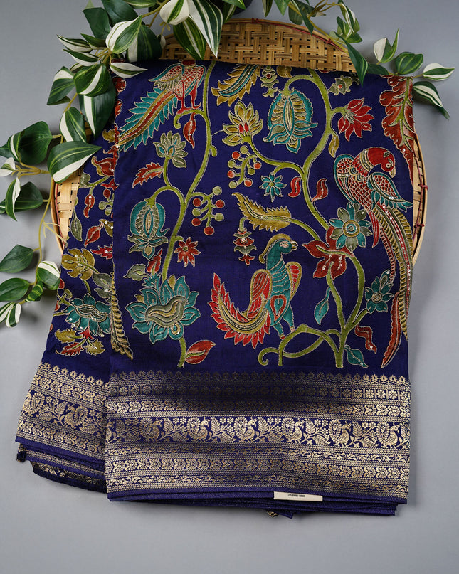 Banarasi Silk Saree With Allover Meenakari With Ari Work - Navy Blue