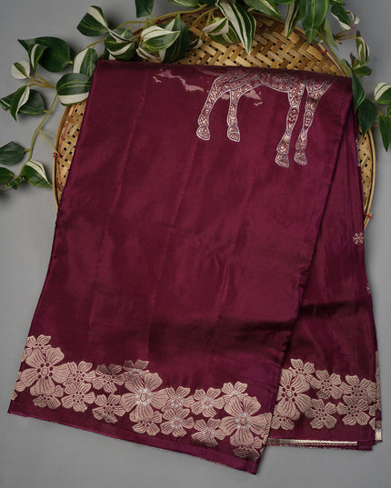 Banaras Silk With Gold & Silver Butties And Border With Contrast Border - Purple