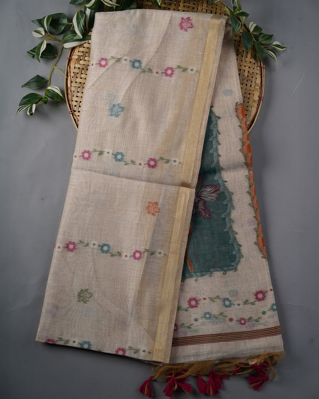 Kanchi Cotton Jamdani Weaving - Cream & Pink