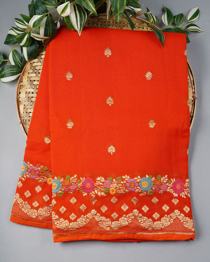 Kadi Georgette With Golden Butties Meenakari Border - Orange