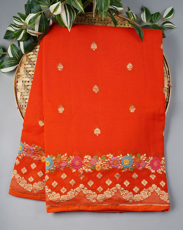 Kadi Georgette With Golden Butties Meenakari Border - Orange